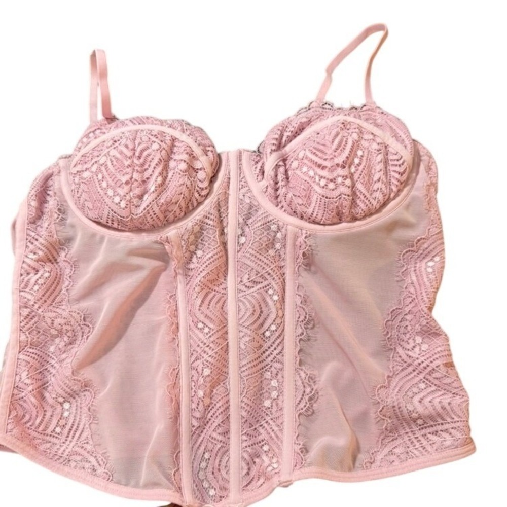 Garage Pink Lace Corset Top Underwire Mesh Bustier Camisole M 100077914 Sexy